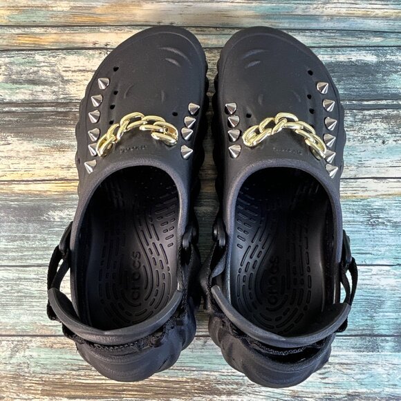 Crocs Echo Platform Clogs Shoes Womens Size 8 Black Slip On Studs Chain Jibbitz - Picture 5 of 11
